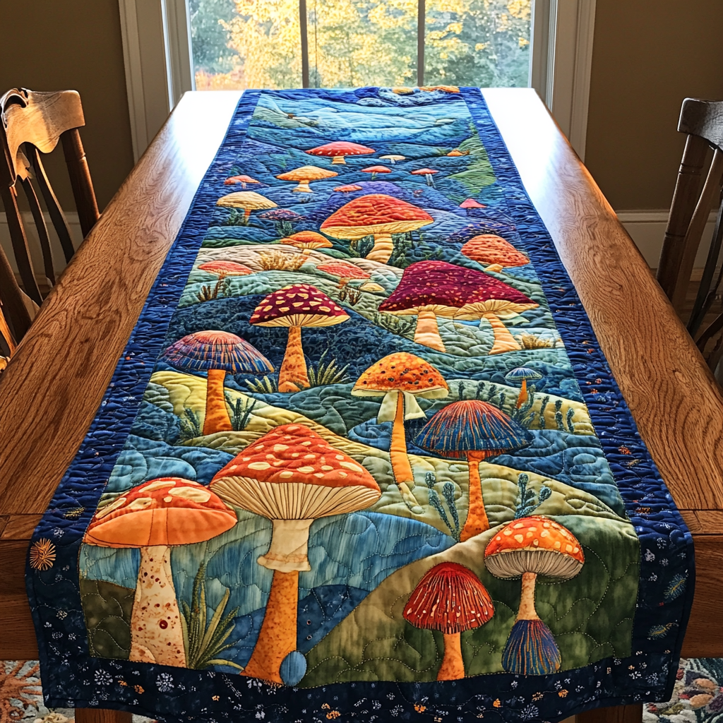 Mushroom Grove Quilted Table Runner Dining Table Decor Gifts For Mushroom Lovers
