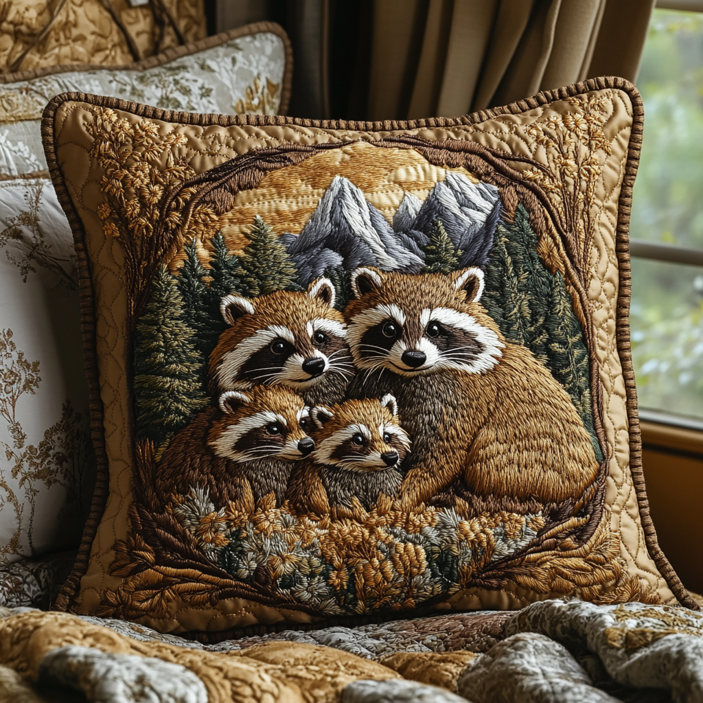 Mushroom Grove Raccoon Quilted Pillow Case Best Throw Pillow Covers Raccoon Gifts For Guys