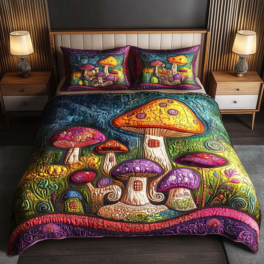 Mushroom Haven Quilted Bedding Set Best Bed Sheet Set Cute Mushroom Gifts