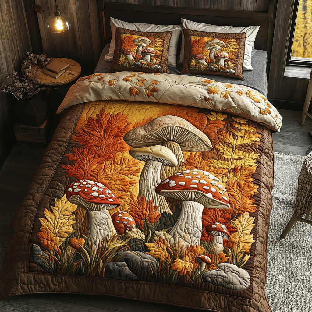 Mushroom Haven Quilted Bedding Set Holiday Duvet Covers Mushroom Gifts For Her