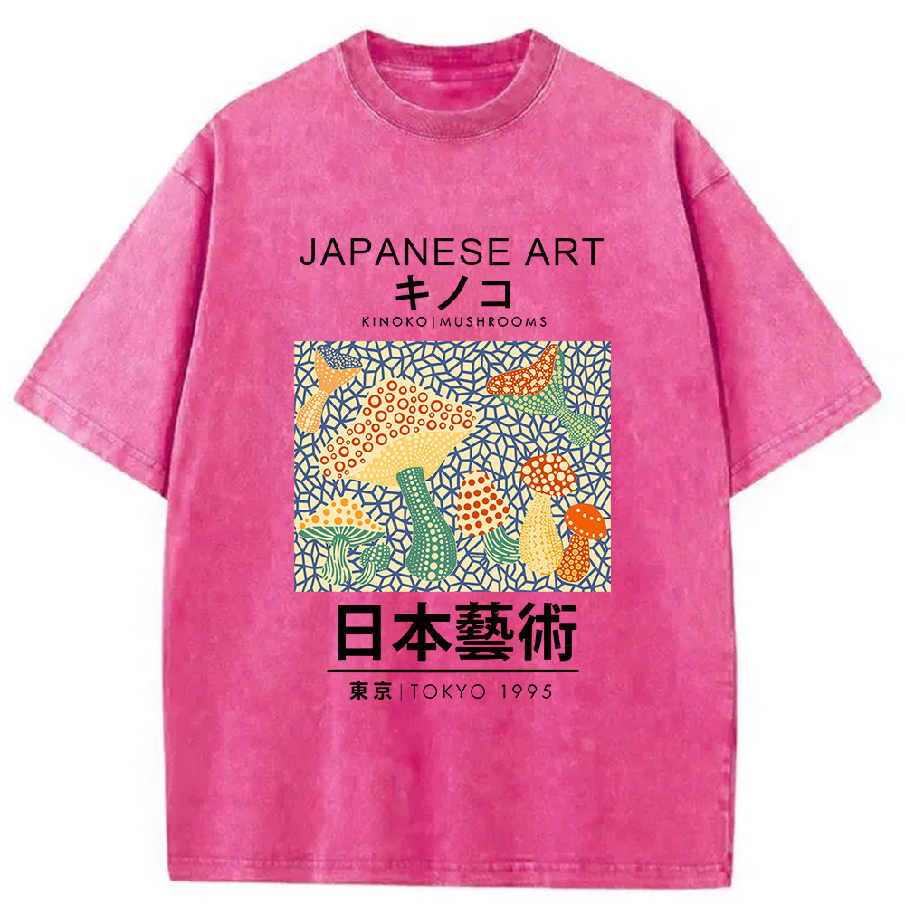Mushroom Japanese Art Washed T-Shirt Unisex Streetwear Graphic Style Gifts For Friends