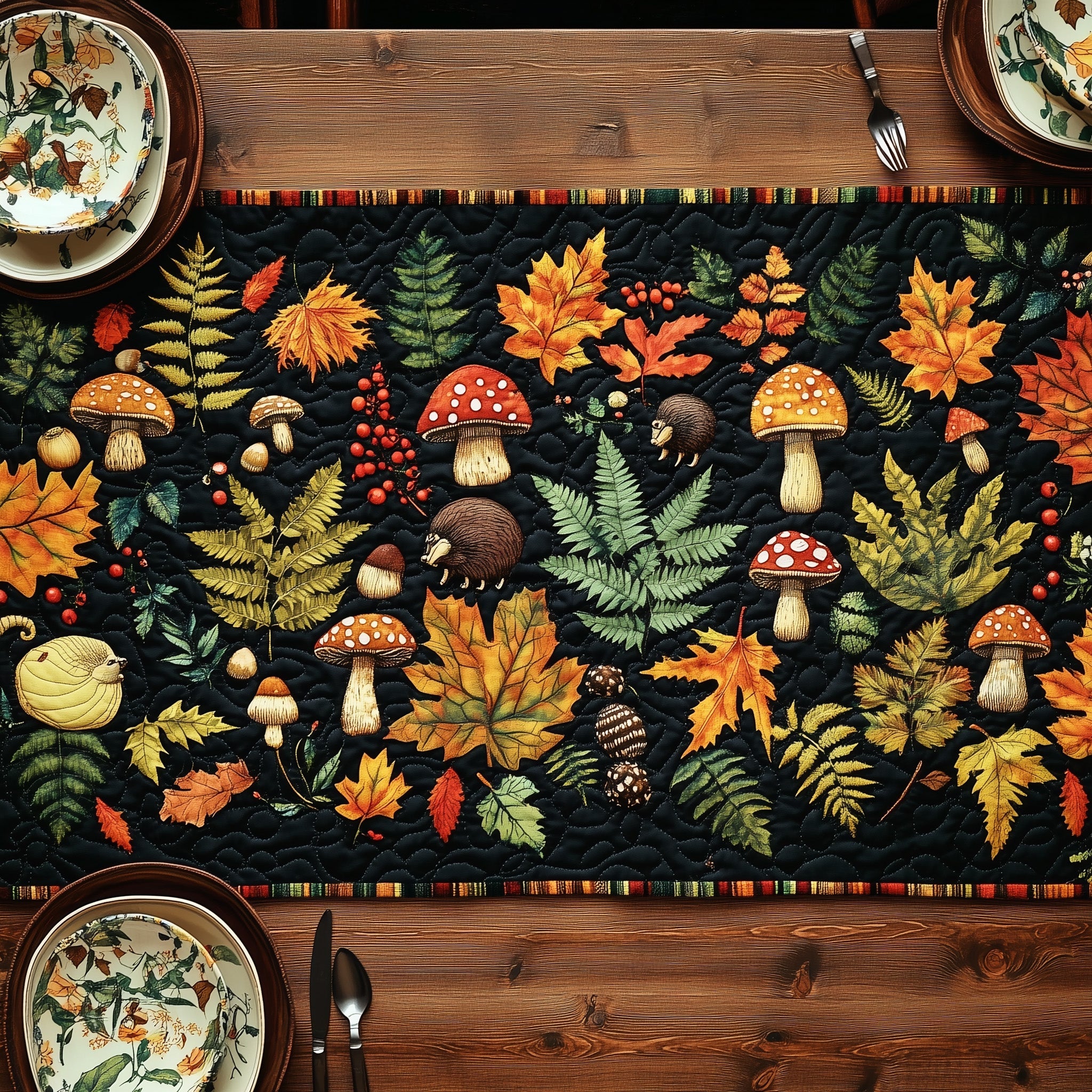 Mushroom Magic Tapestry Quilted Table Runner Christmas Table Runner Decoration