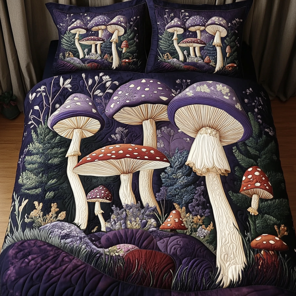 Mushroom Meadow Quilted Bedding Set Bedroom Decorations Unique Mushroom Gifts