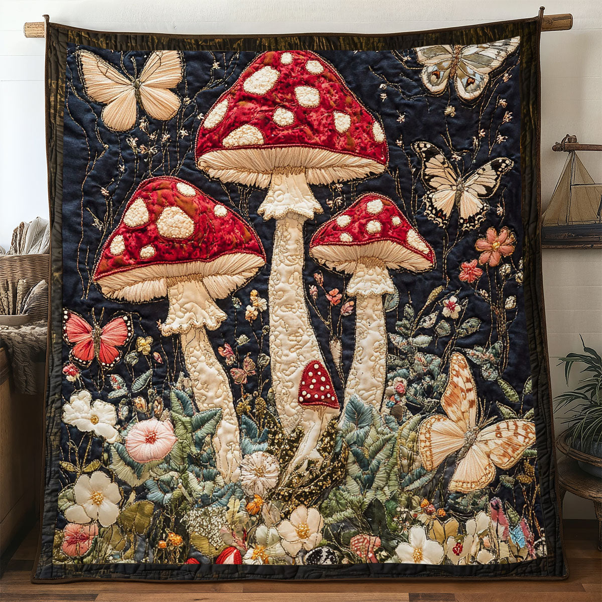 Mushroom Meadow Quilted Blanket Throws For Couch Father In Law Gifts Christmas