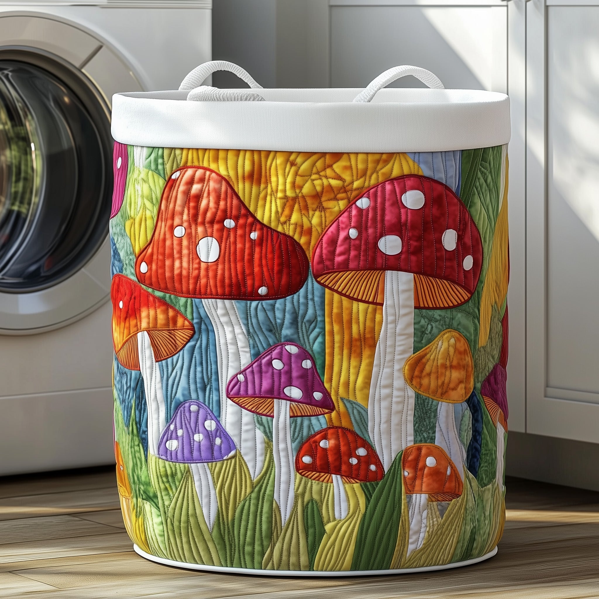 Mushroom Meadow Quilted Laundry Basket Foldable Clothes Hamper Idea Gifts For Enthusiasts