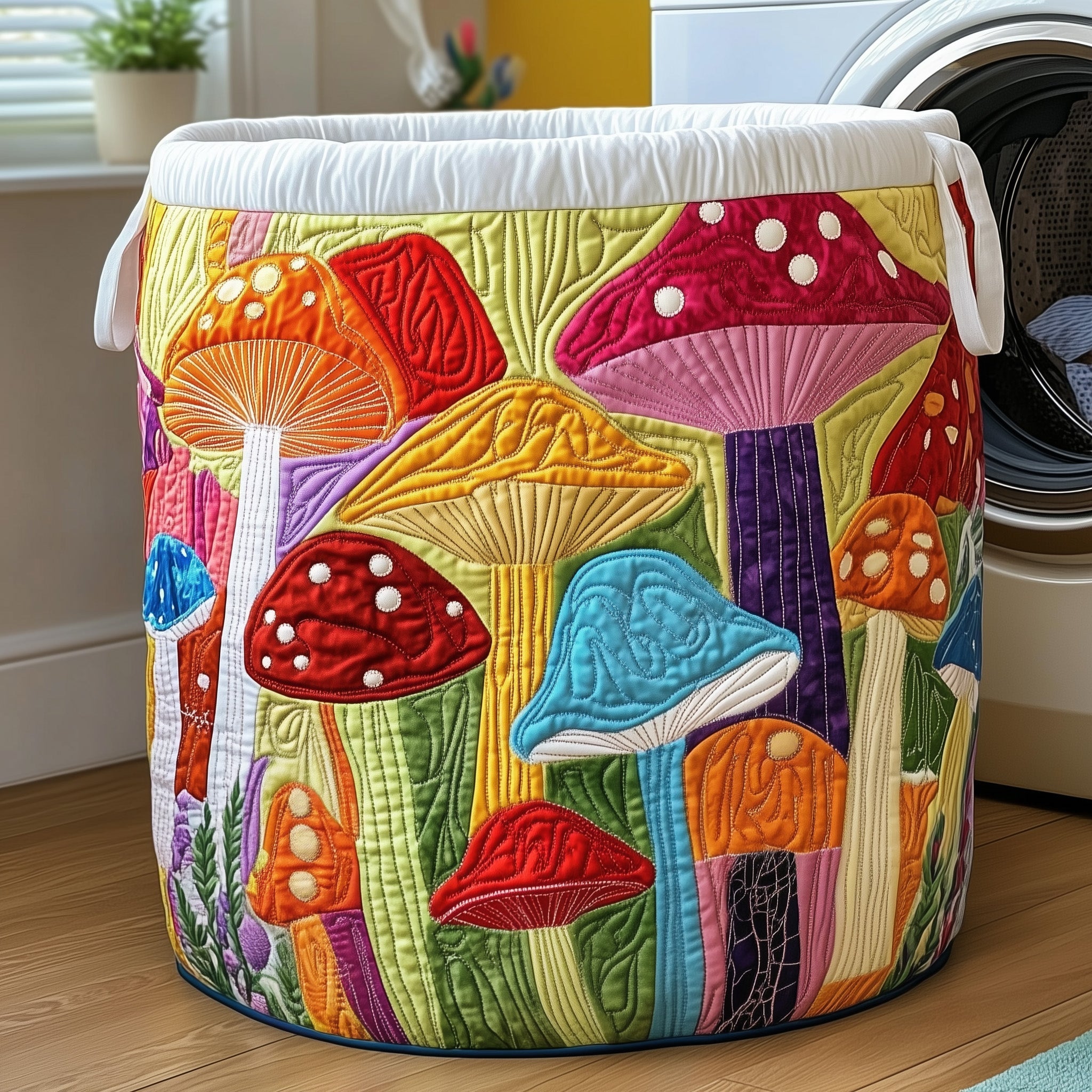 Mushroom Meadow Quilted Laundry Basket Idea Gifts For Mushroom Collectors
