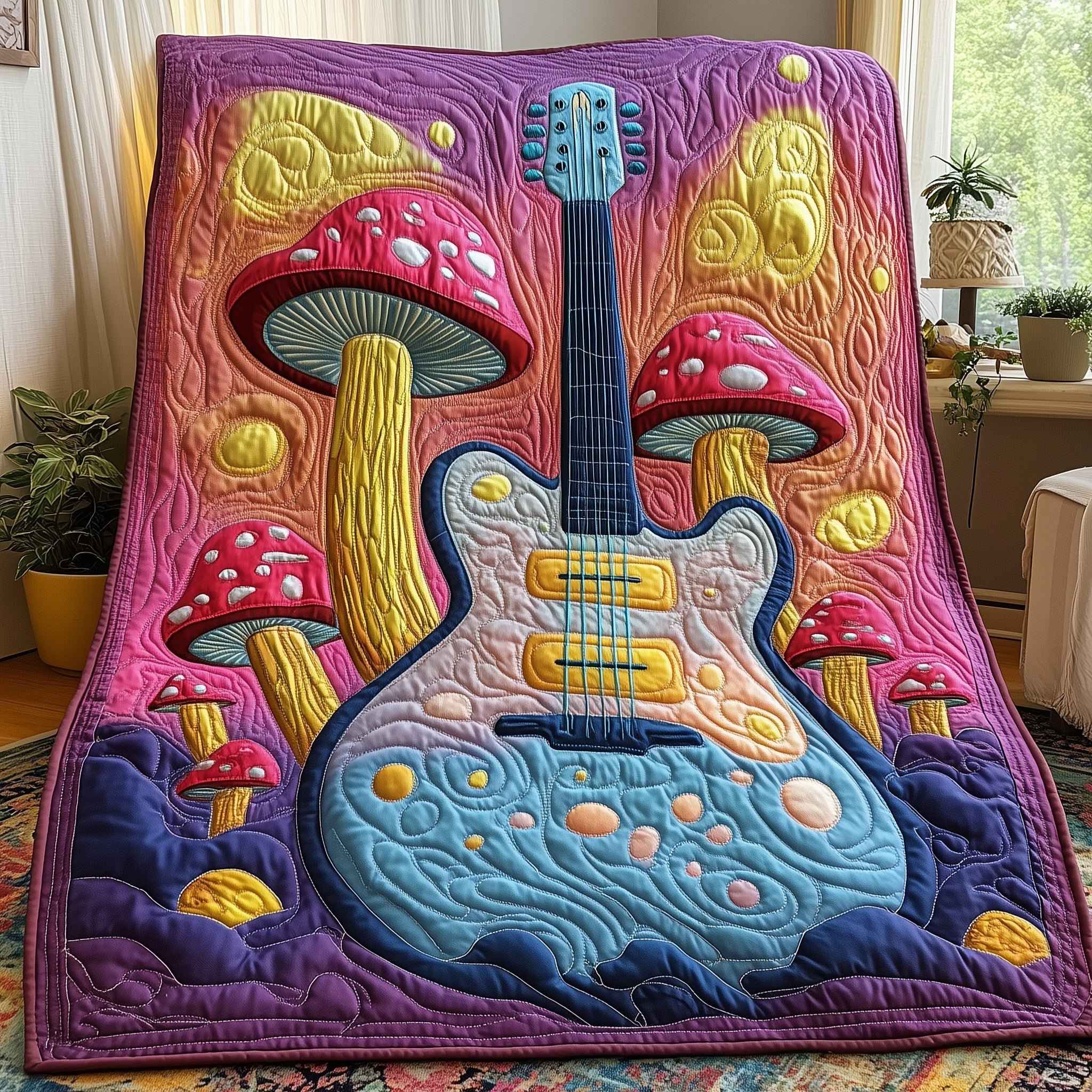 Mushroom Melody Quilted Blanket Cute Cozy BlanketGifts For Mushroom Lovers