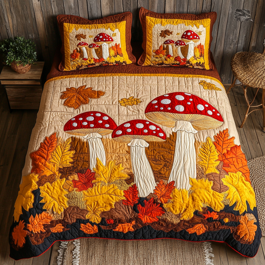 Mushroom Path Quilted Bedding Set Fall Bedding Ideas Mushroom Related Gifts