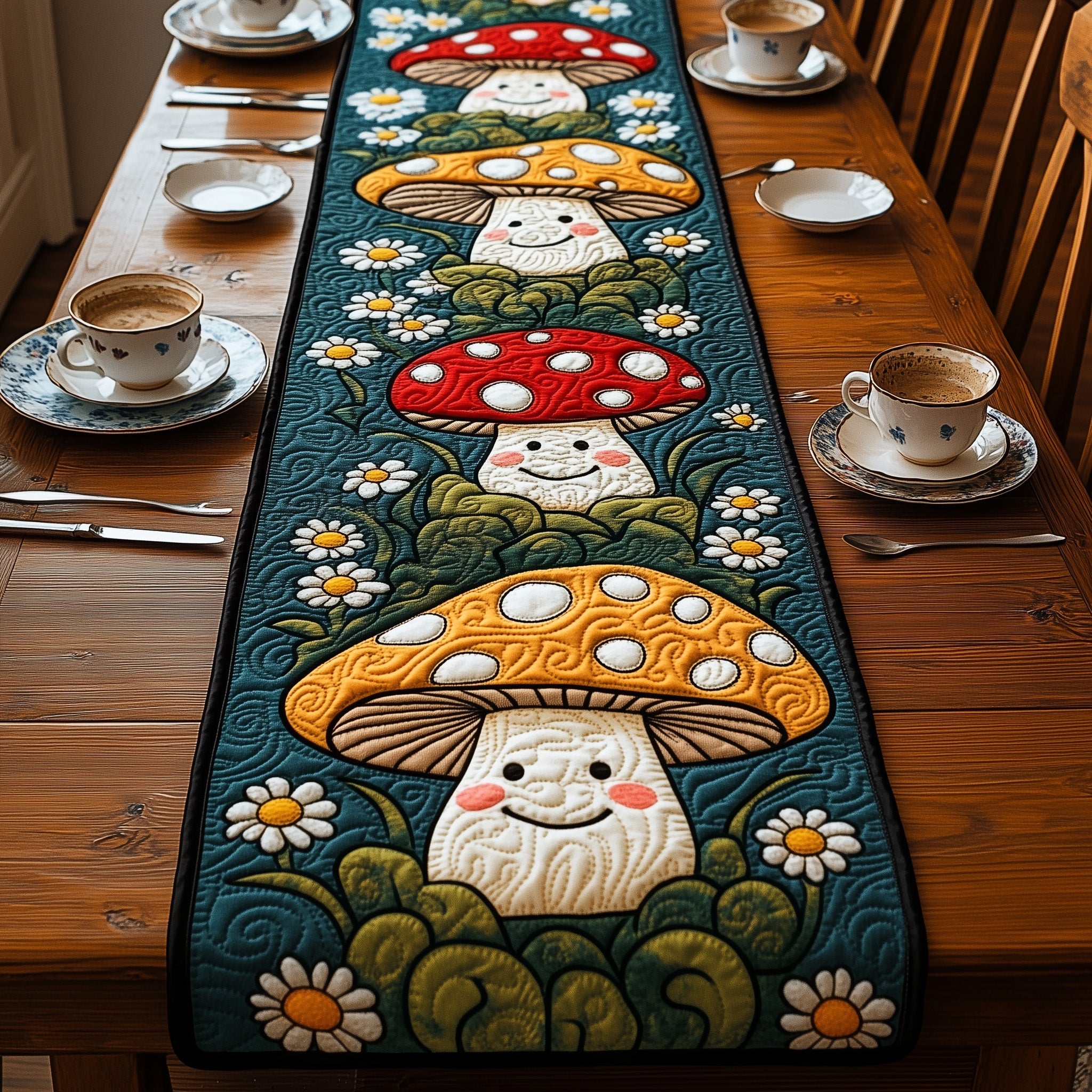 Mushroom Quilted Table Runner Christmas Theme Table Runner