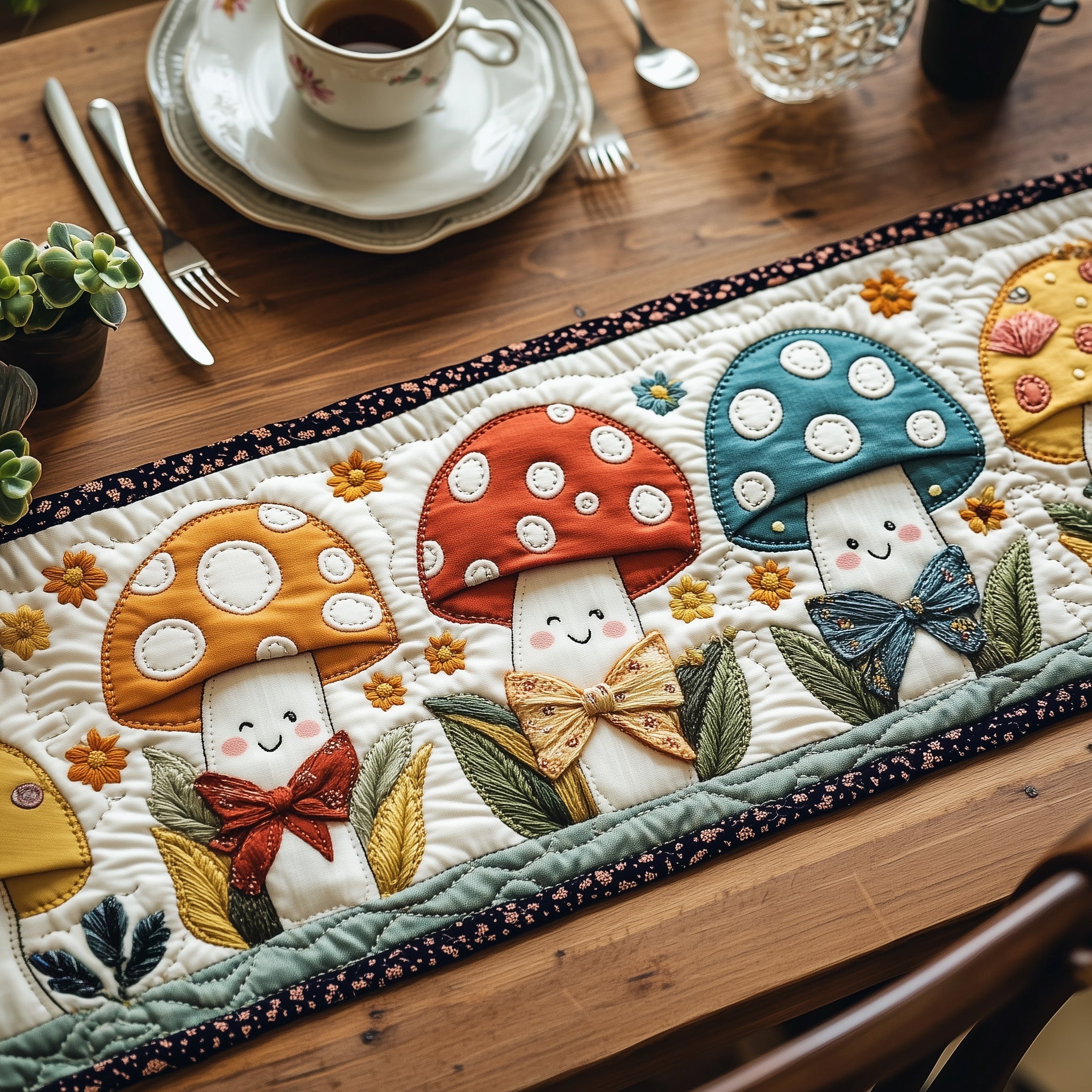 Mushroom Quilted Table Runner Holiday Table Runner Decoration