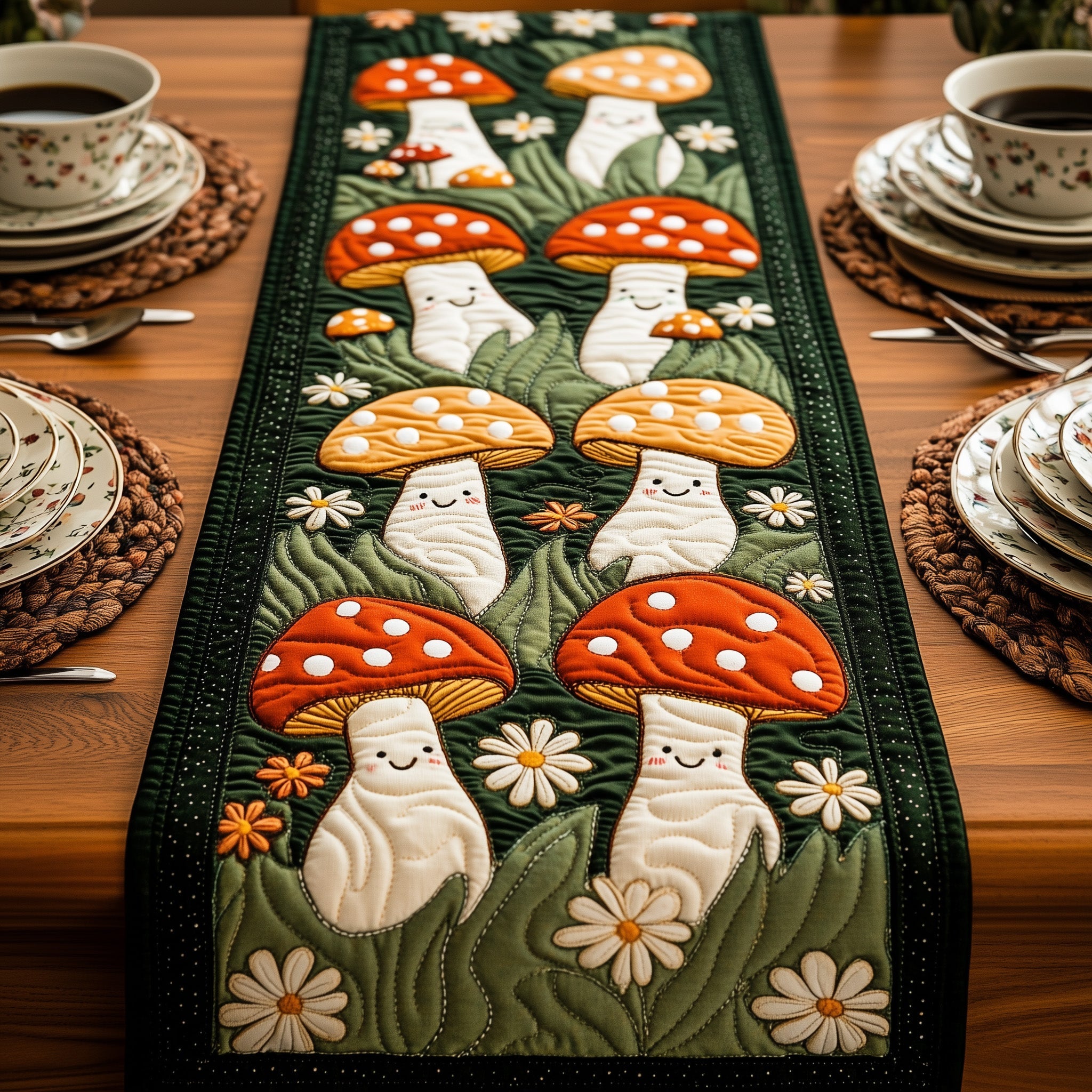 Mushroom Quilted Table Runner Holiday Table Runner Gift Idea