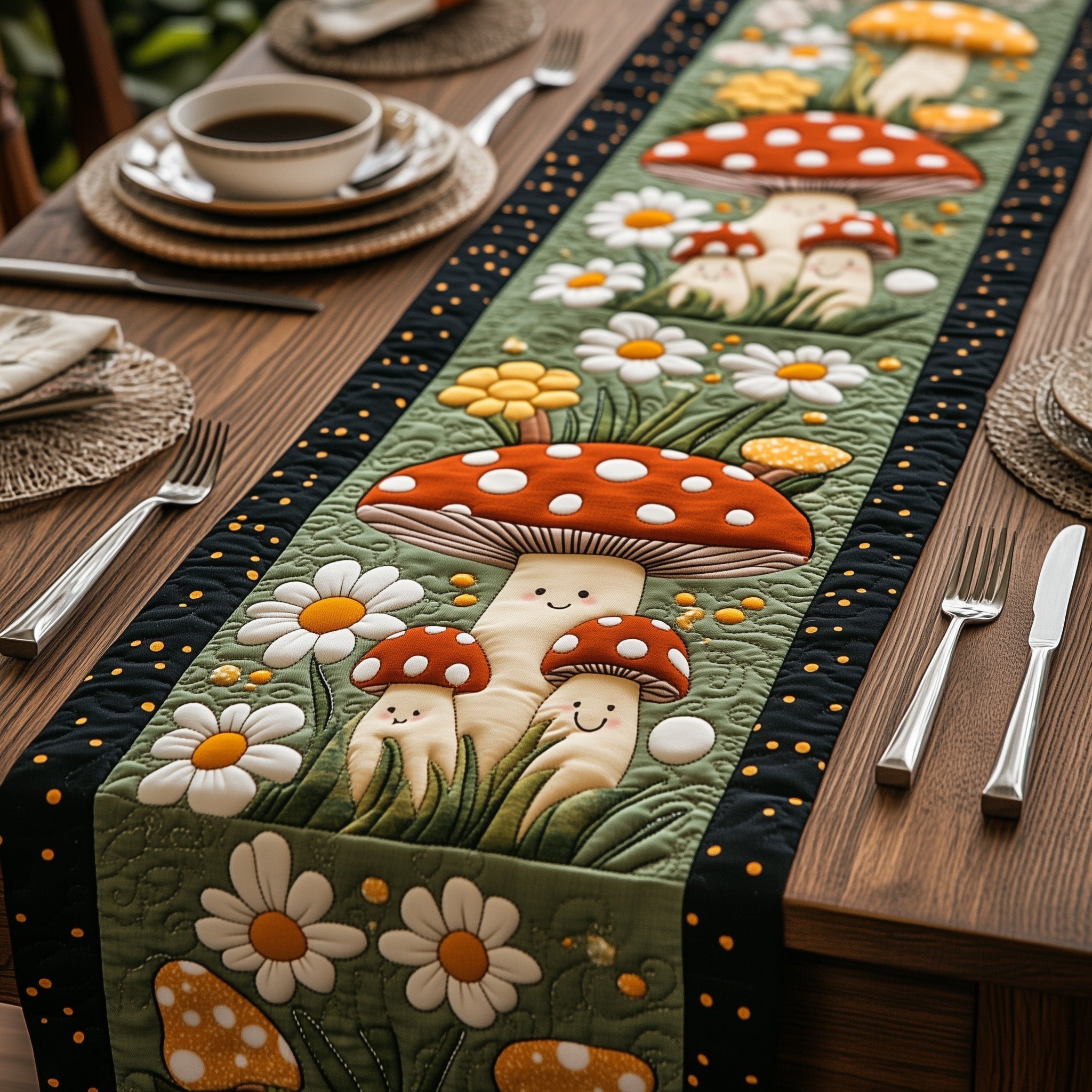 Mushroom Quilted Table Runner Merry Christmas Table Runner Decor
