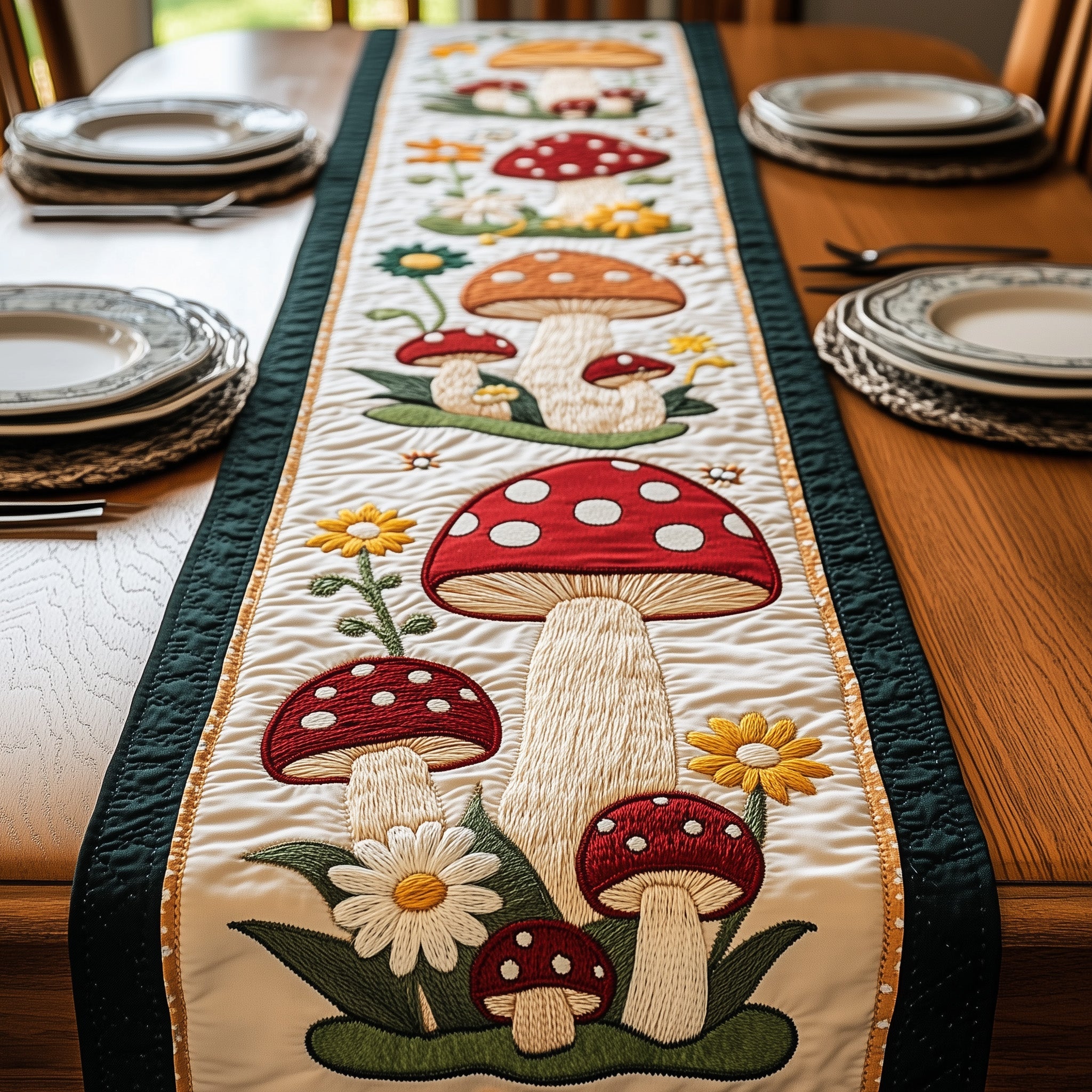 Mushroom Quilted Table Runner Table Runner for Christmas Decor