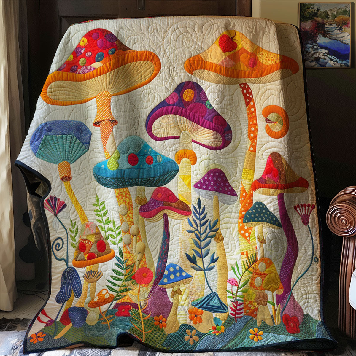 Mushrooms Colorful Quilt Blanket Throw Blankets For Couch Meaningful Gifts For Grandma