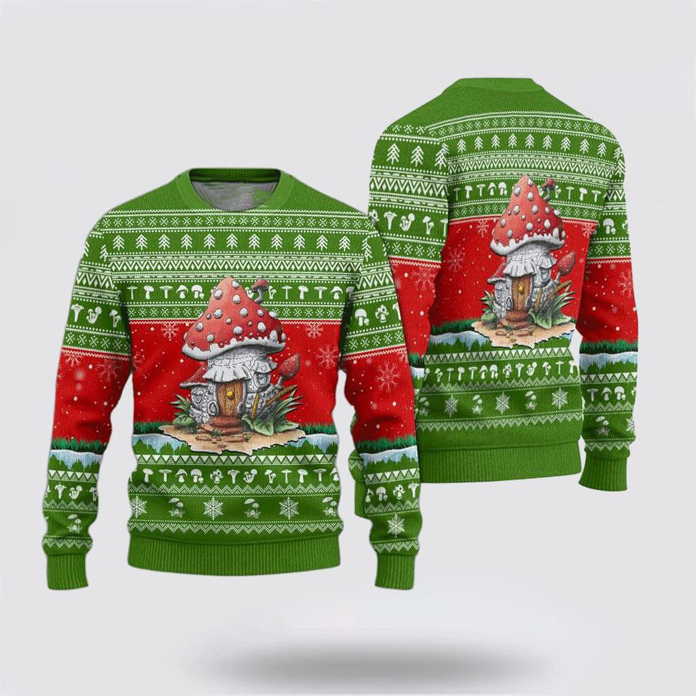 Mushrooms Green Pattern Ugly Christmas Sweater Unique Christmas Gifts For Family