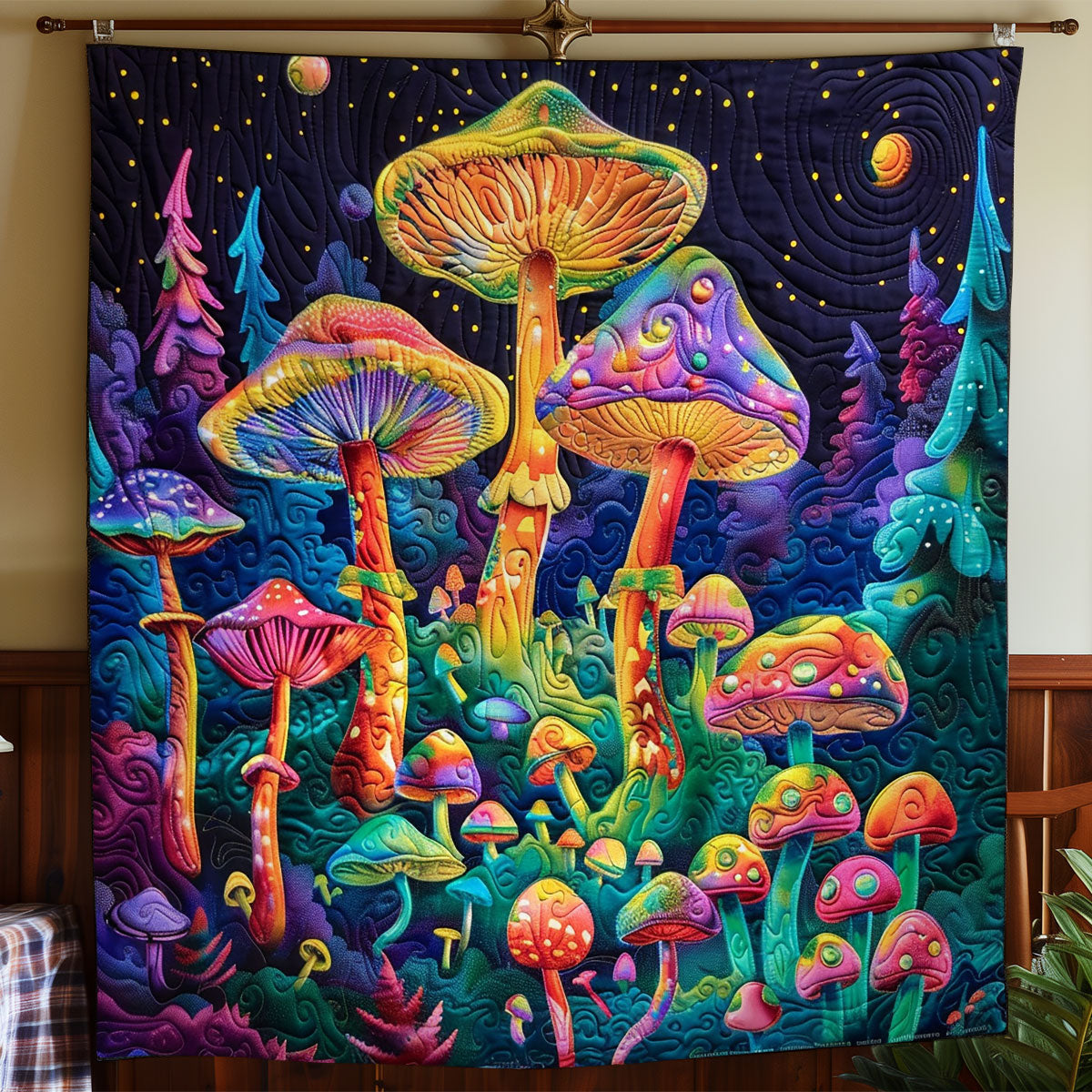 Mushrooms Under The Moonlight Quilt Blanket King Size Blanket Best Presents For Mum Christmas