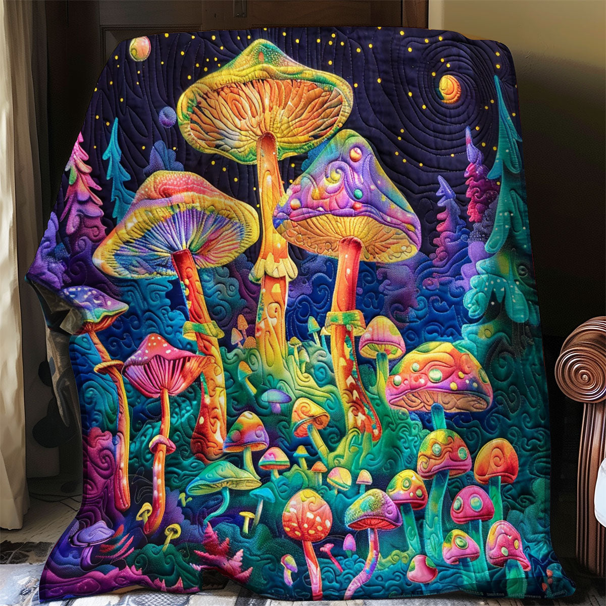 Mushrooms Under The Moonlight Quilt Blanket King Size Blanket Best Presents For Mum Christmas