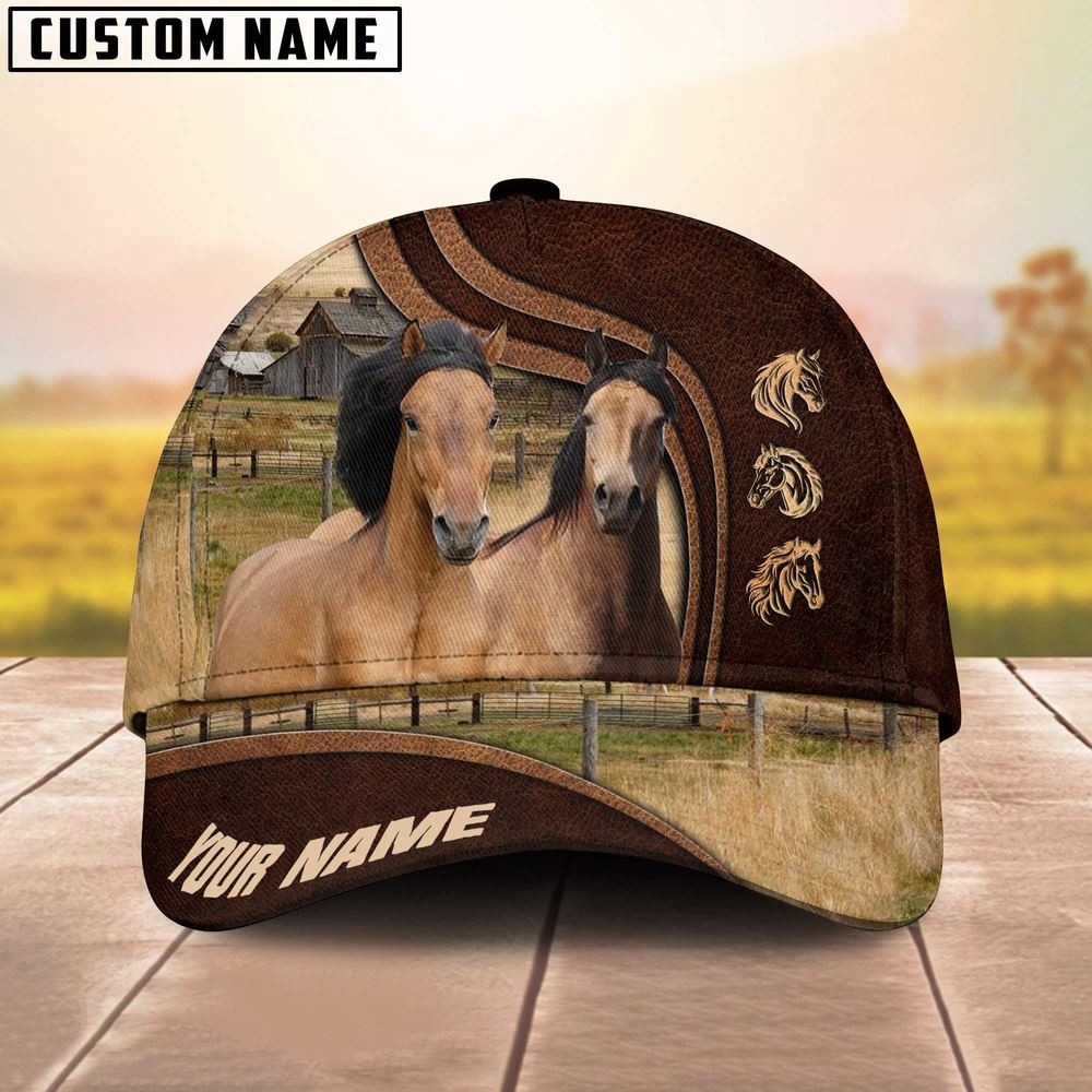 Mustang Horses Dark Brown Pattern Customized Name Cap Farm Cap Farmer Baseball Cap Gift For Farmer