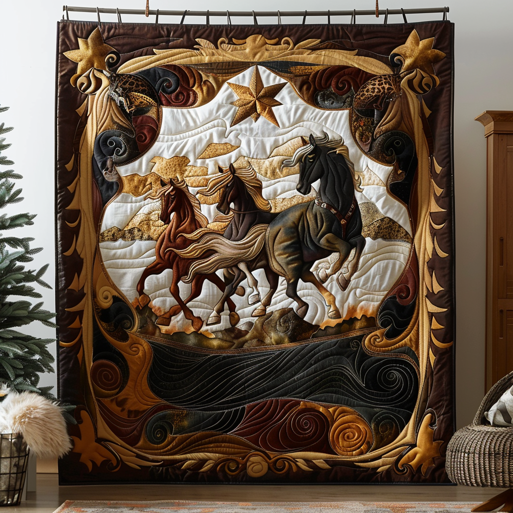 Mustang Majesty Quilted Blanket Gift For Cow Lover