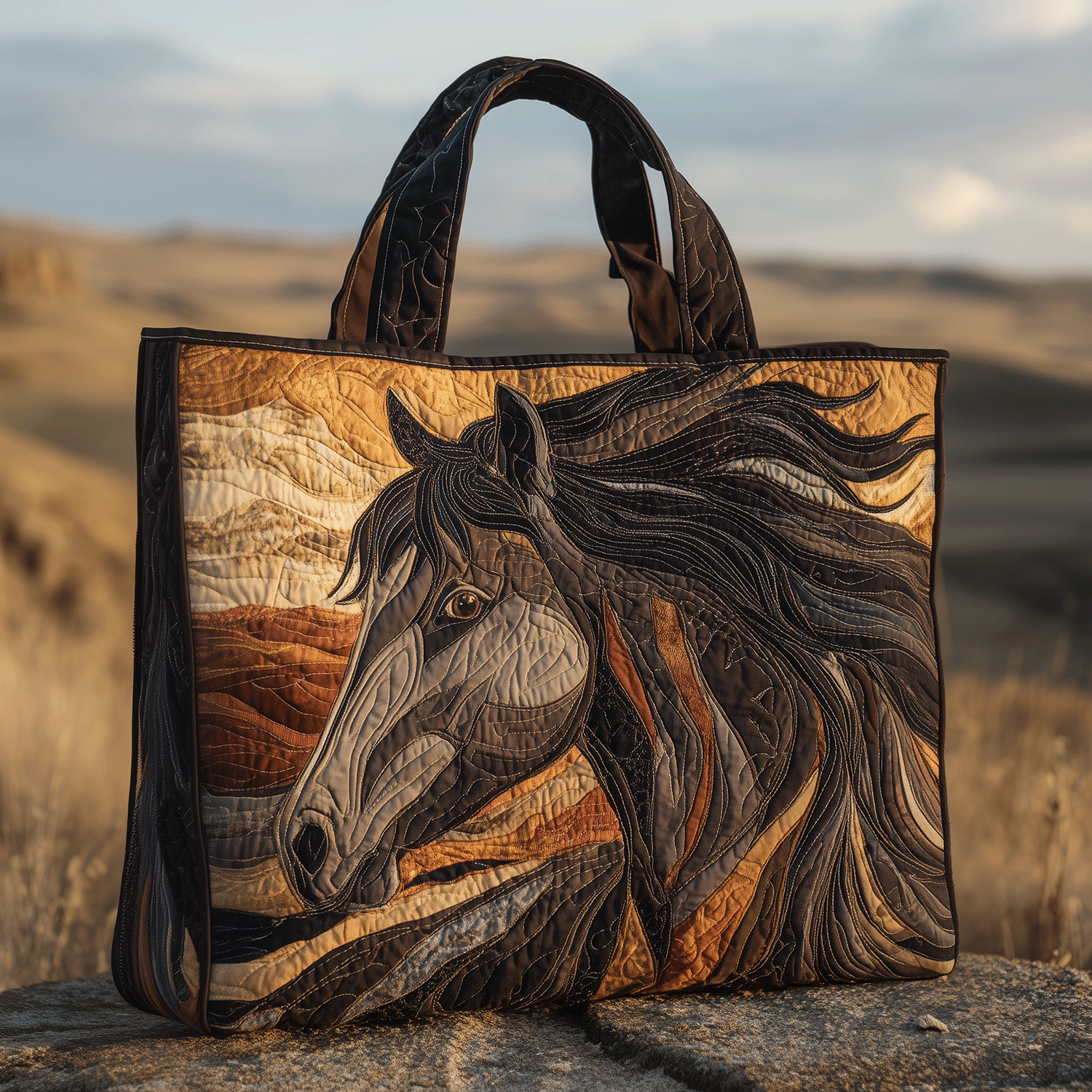 Mustang Spirit Quilted Tote Bag Unique Horse Gifts For Ladies