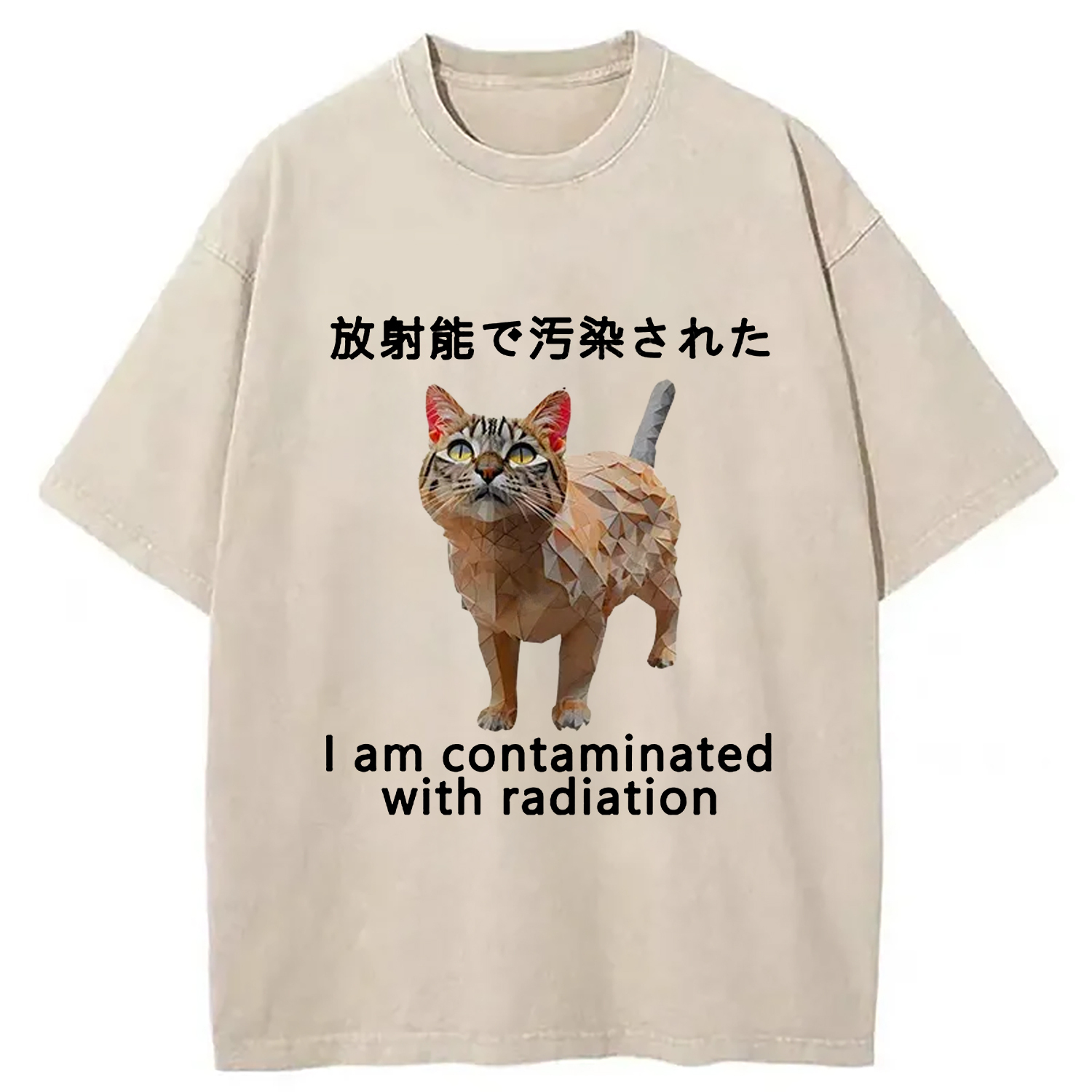 Mutated Cat Funny Washed T-Shirt Retro Humor Graphic Top Gifts For Sister