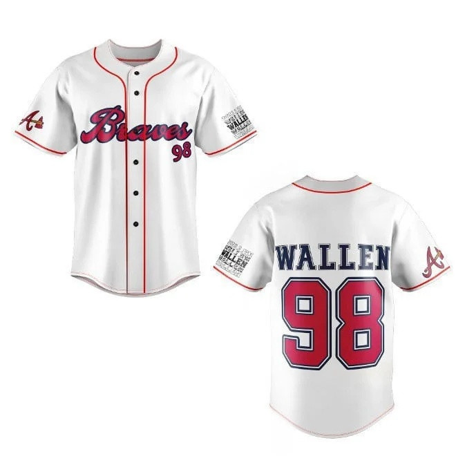 MW x Atlanta Braves 98 Baseball Jersey Morgan Wallen Concert Merch Gifts For Music Fans