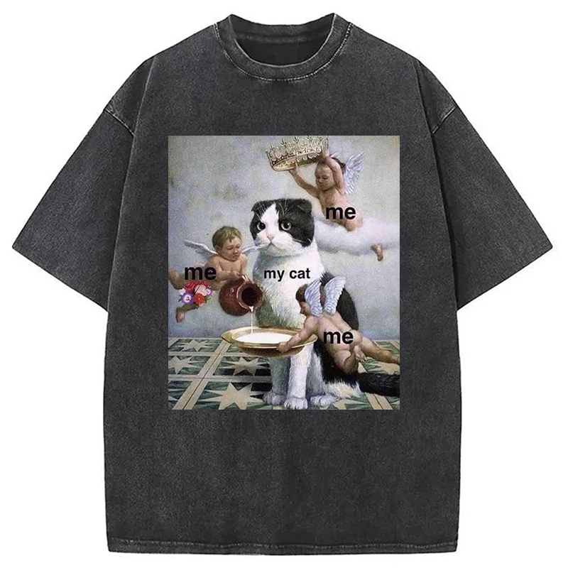 My Cat Washed T-Shirt Soft Cotton Daily Wear Tee Gifts For Besties My Cat Washed T-Shirt Soft Cotton Daily Wear Tee Gifts For Besties