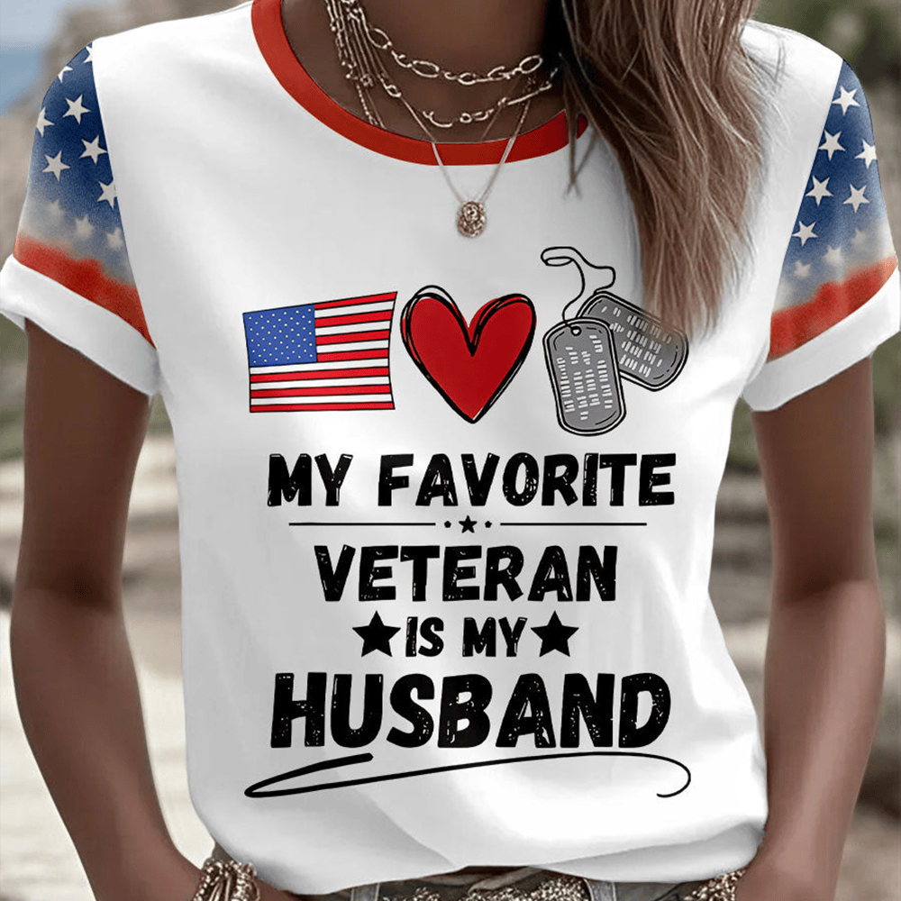 My Favorite Veteran Is My Husband T-Shirt Veteran Clothes Patriotic Gift For Wife