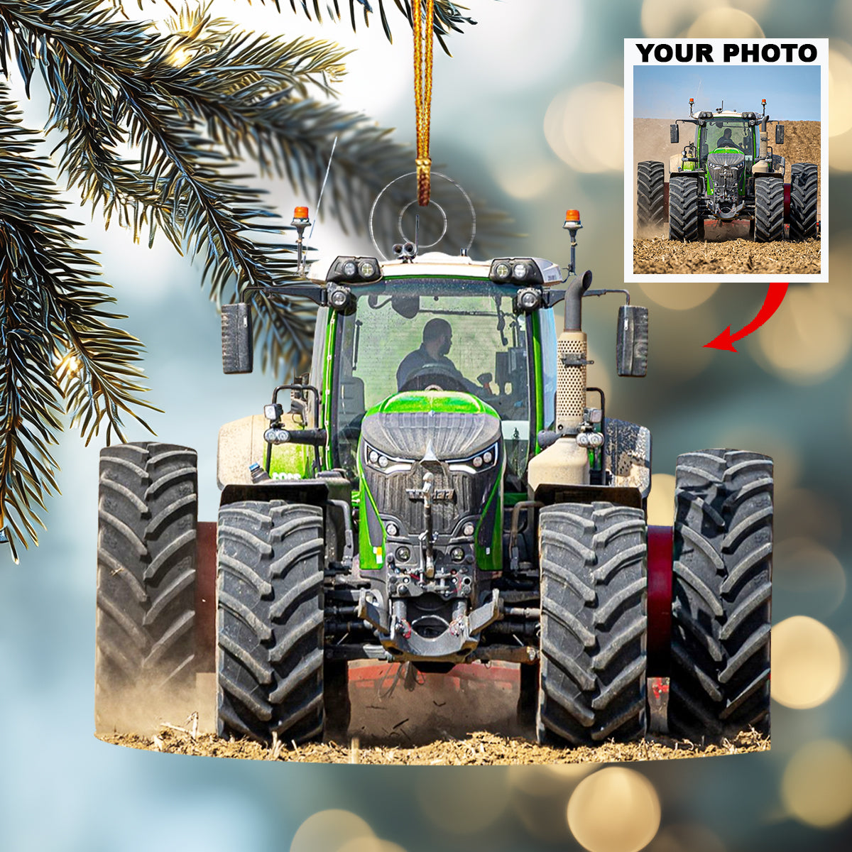 My Field Friend Tractor Personalized Photo Mica Ornament Christmas Gift For Family Members