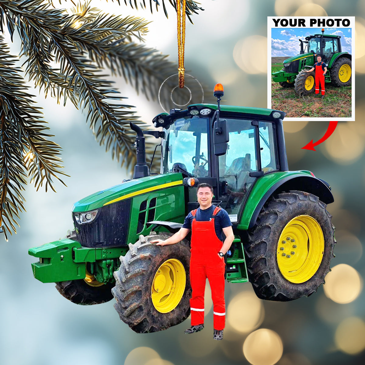 My Hard Worker Tractor Personalized Photo Mica Ornament Christmas Gift For Family Members