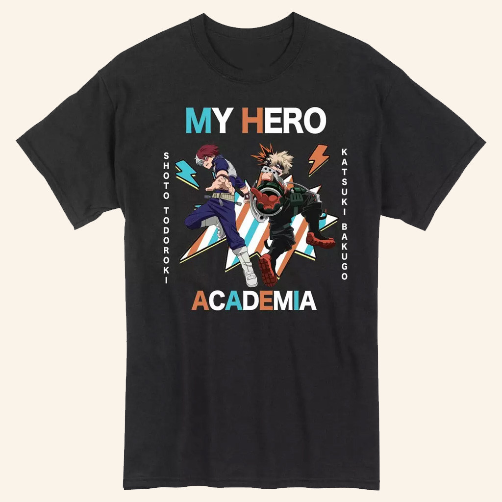 My Hero Academia Merch My Hero Academia Bakugo And Todoroki Team Up T-Shirt Gifts For Son