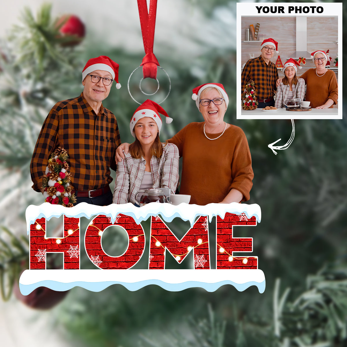 My Home Personalized Custom Photo Mica Ornament Christmas Gift For Family Members Gran