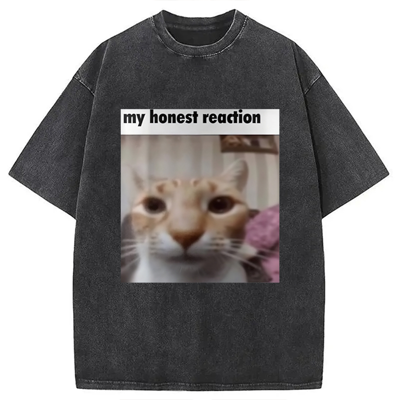 My Honest Reaction Cat Meme Washed T-Shirt Retro Humor Outfit Idea Gifts For Besties