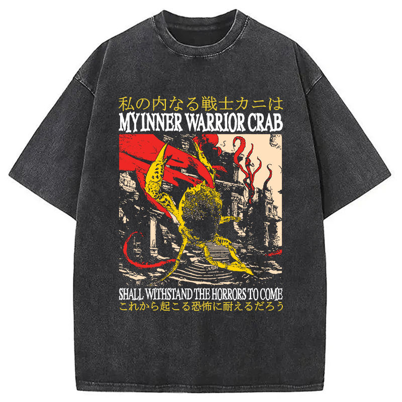 My Inner Warrior Crab Japanese Washed T-Shirt Funny Aesthetic Trendy Apparel Gifts For Friends