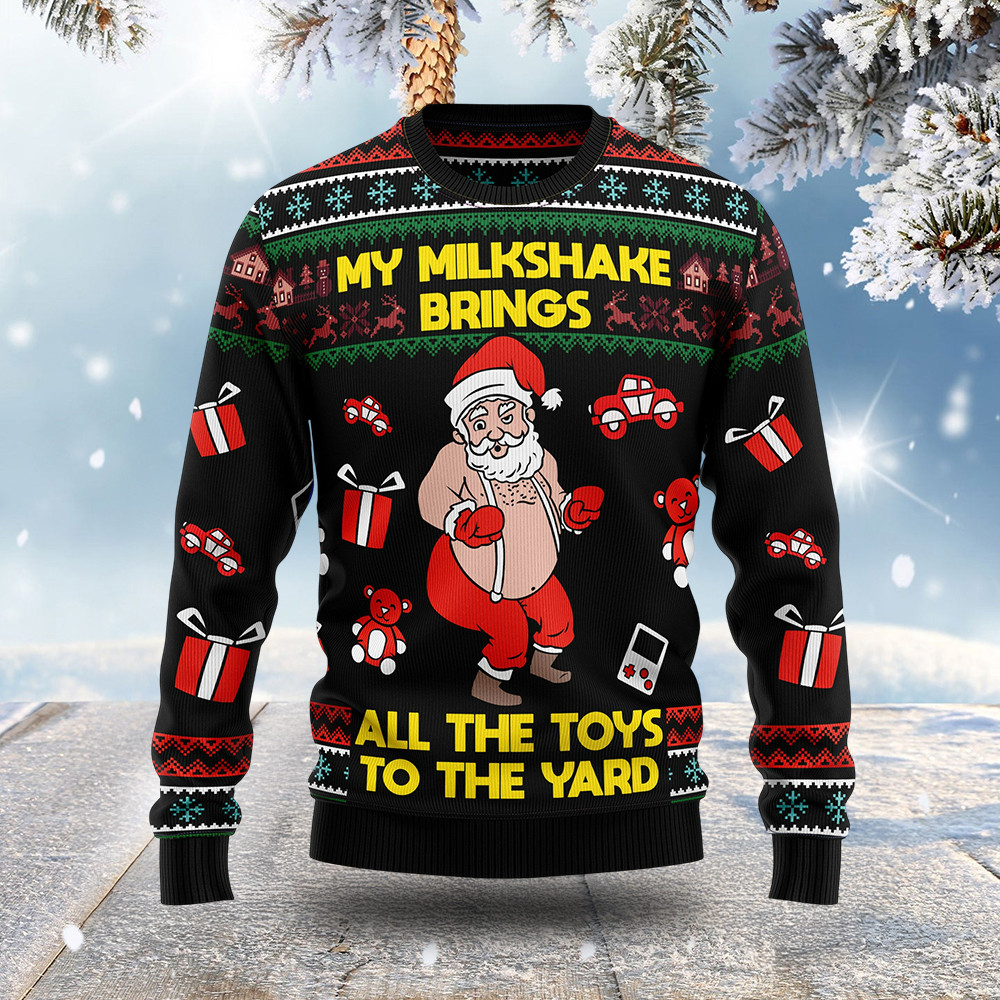 My Milkshake Brings All The Toys Ugly Christmas Sweater Funny Santa Claus Xmas Clothing Gifts