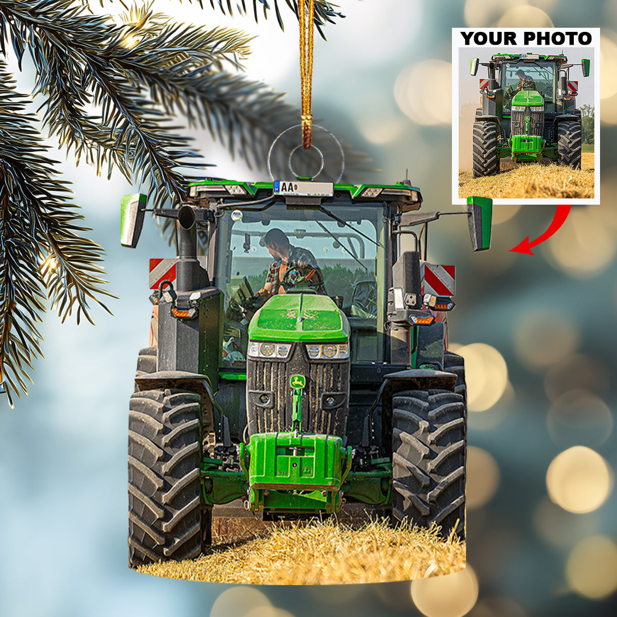 My Proud Partner Tractor Personalized Photo Mica Ornament Christmas Gift For Family Member