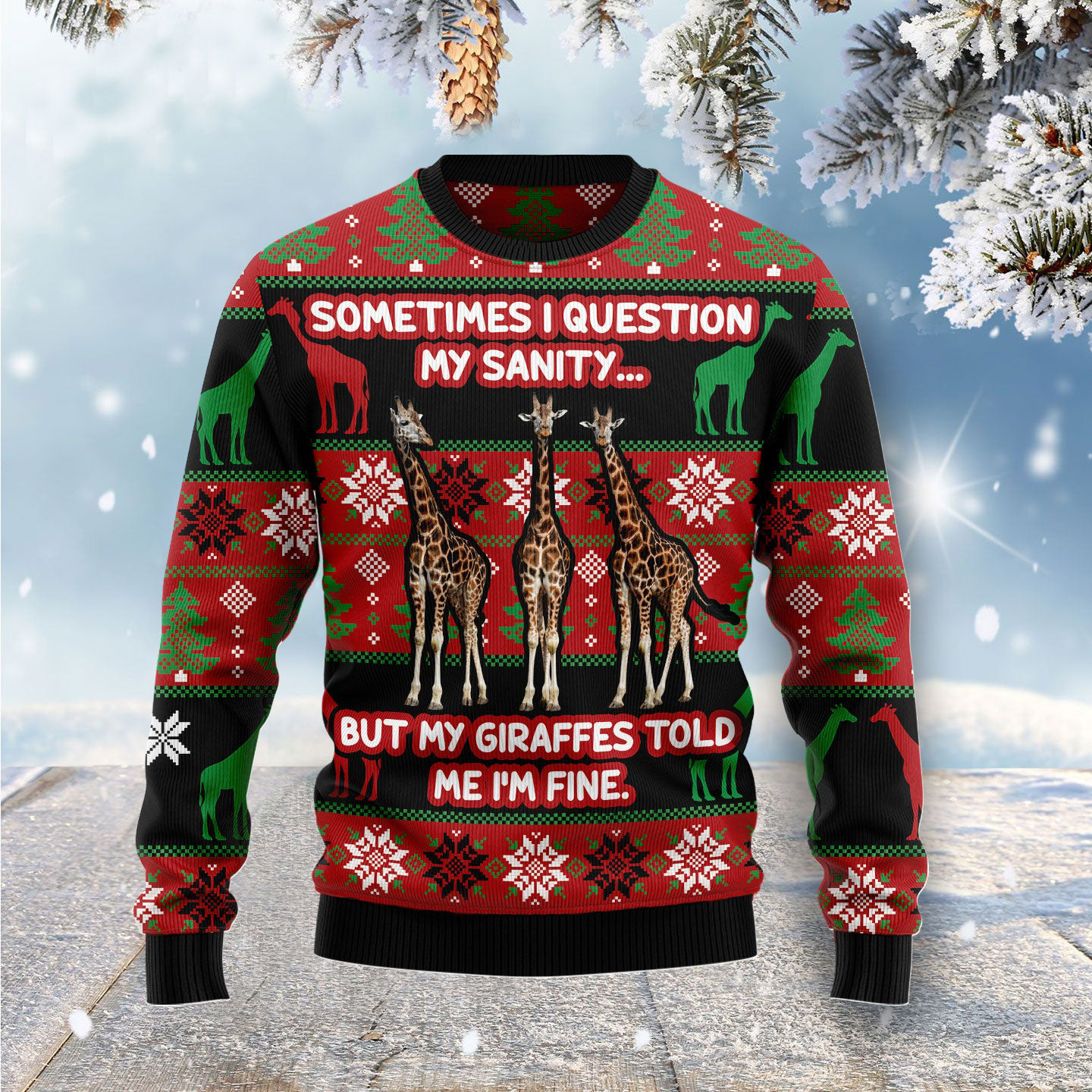 My Sanity Question Giraffe Ugly Christmas Sweater Holiday Clothing Animal Lover Xmas Gifts