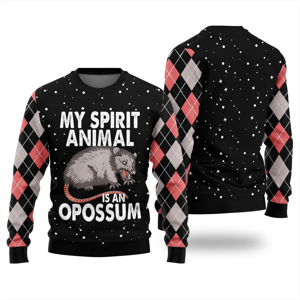 My Spirit Animal Is An Opossum Ugly Christmas Sweater Stylish Winter Sweatshirt for Everyday Wear