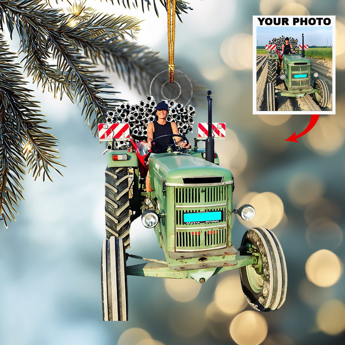 My Strong Buddy Tractor Personalized Photo Mica Ornament Christmas Gift For Family Members