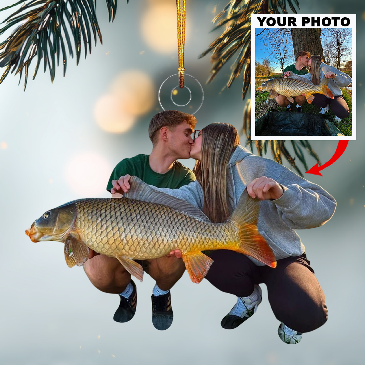 My Trophy Carp Fish Personalized Photo Mica Ornament Christmas Gift For Family Members Car