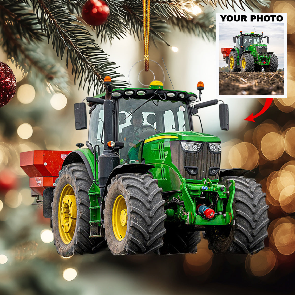 My True Helper Tractor Personalized Photo Mica Ornament Christmas Gift For Family Members