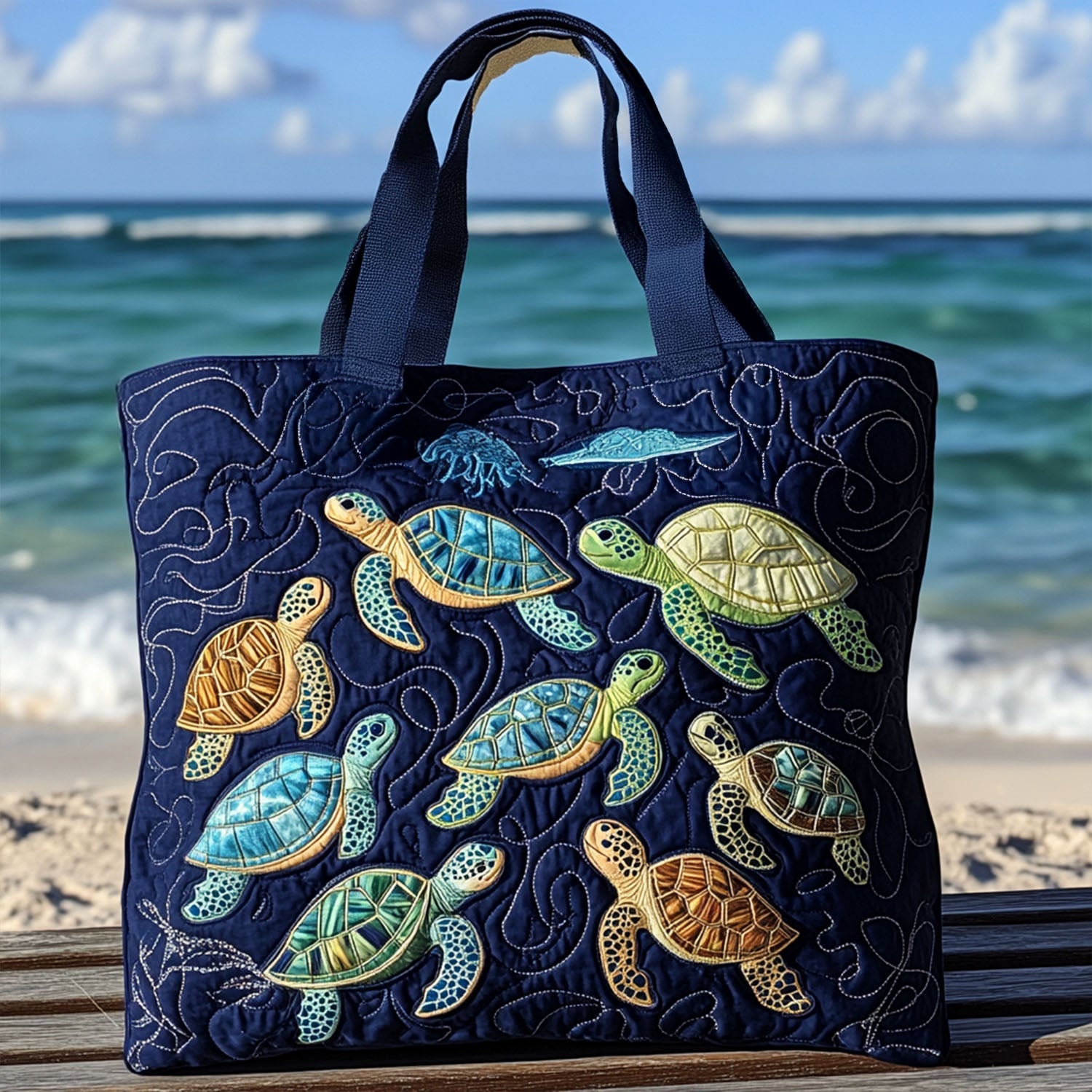 Myrtle the Turtle Quilted Tote Bag Ocean Themed Gift