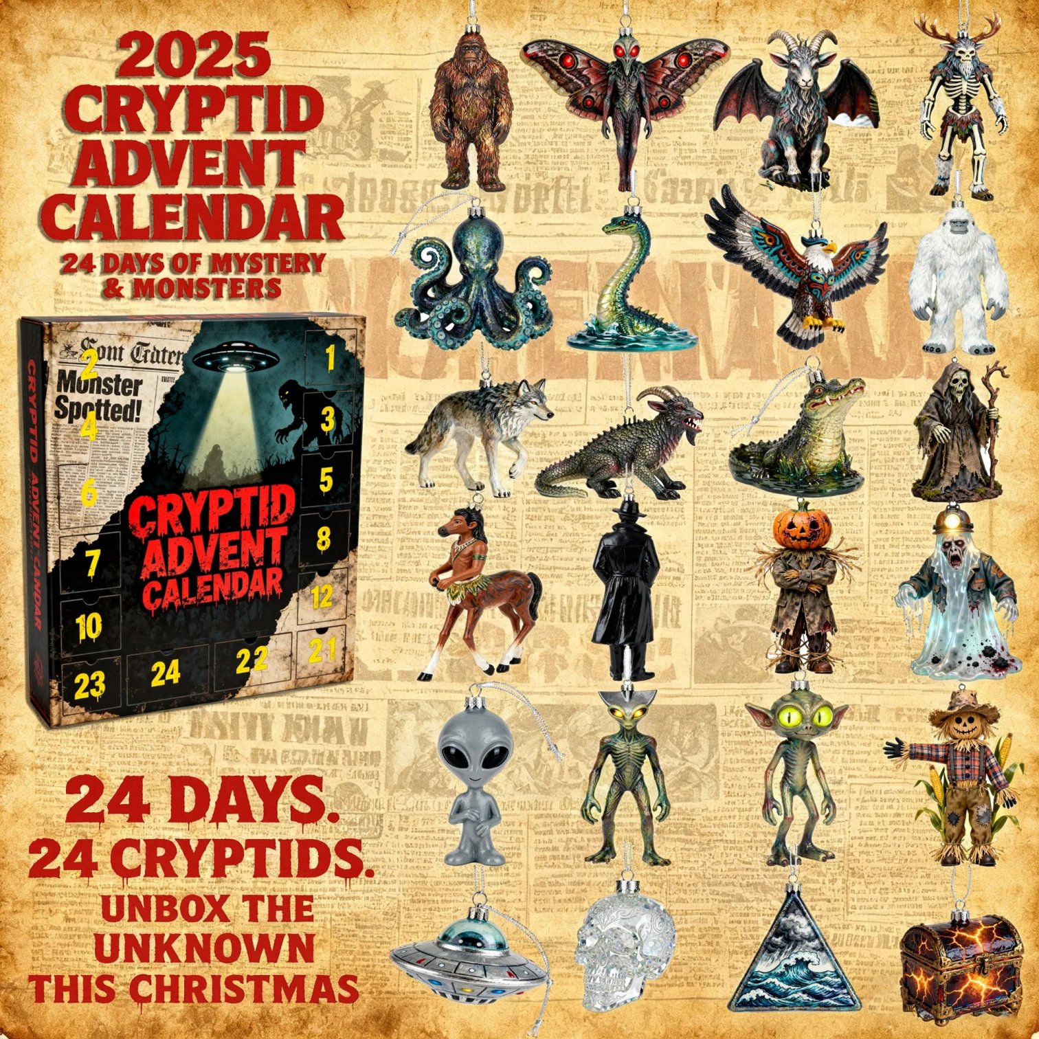 Mysteries Of The Unknown 2025 Cryptid Advent Calendar Xmas Decor Christmas Gift Ideas