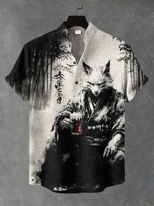 Mysterious Bamboo Forest Fox Drinking Ink Art Hawaiian Shirt Birthday Gifts For Boyfriend