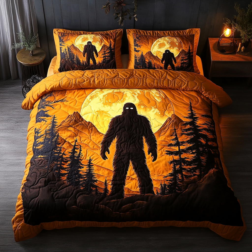 Mysterious Beast Quilted Bedding Set Cool Bedroom Decor Sasquatch Themed Gifts