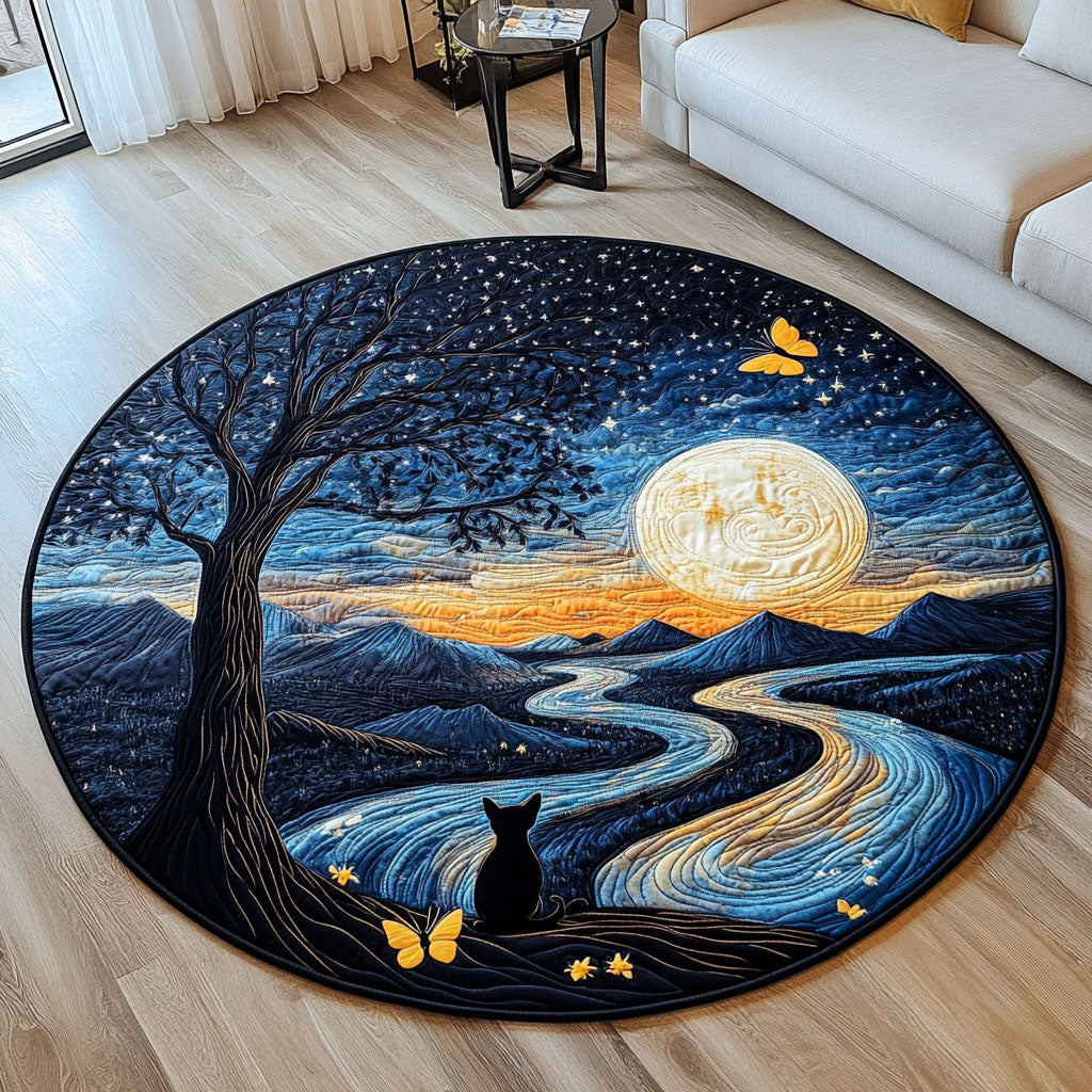Mysterious Shadow Quilted Round Mat Front Door Decor Cat Lovers Owners Presents