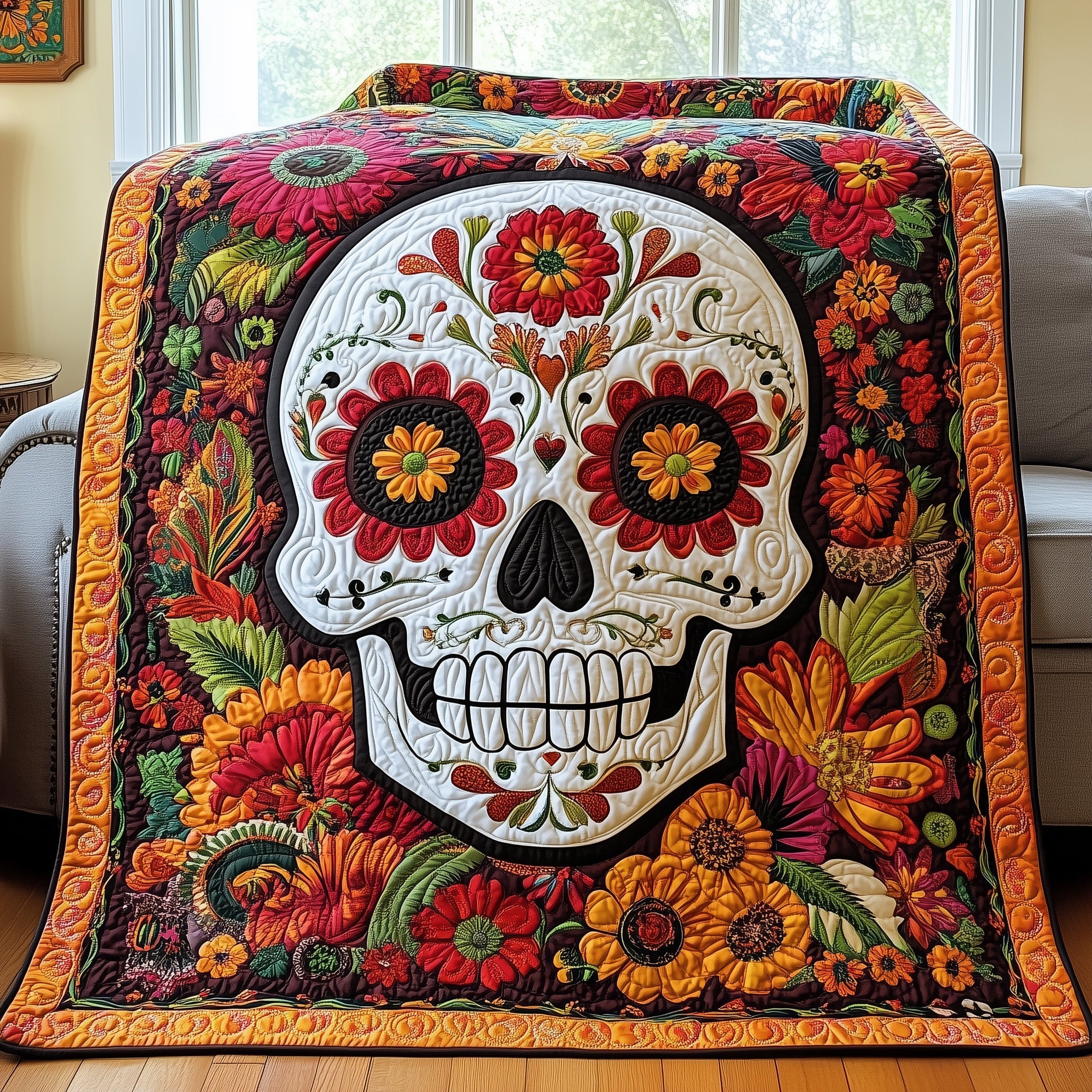 Mysterious Skull Quilted Blanket Cute Cozy BlanketCute Skull Gifts