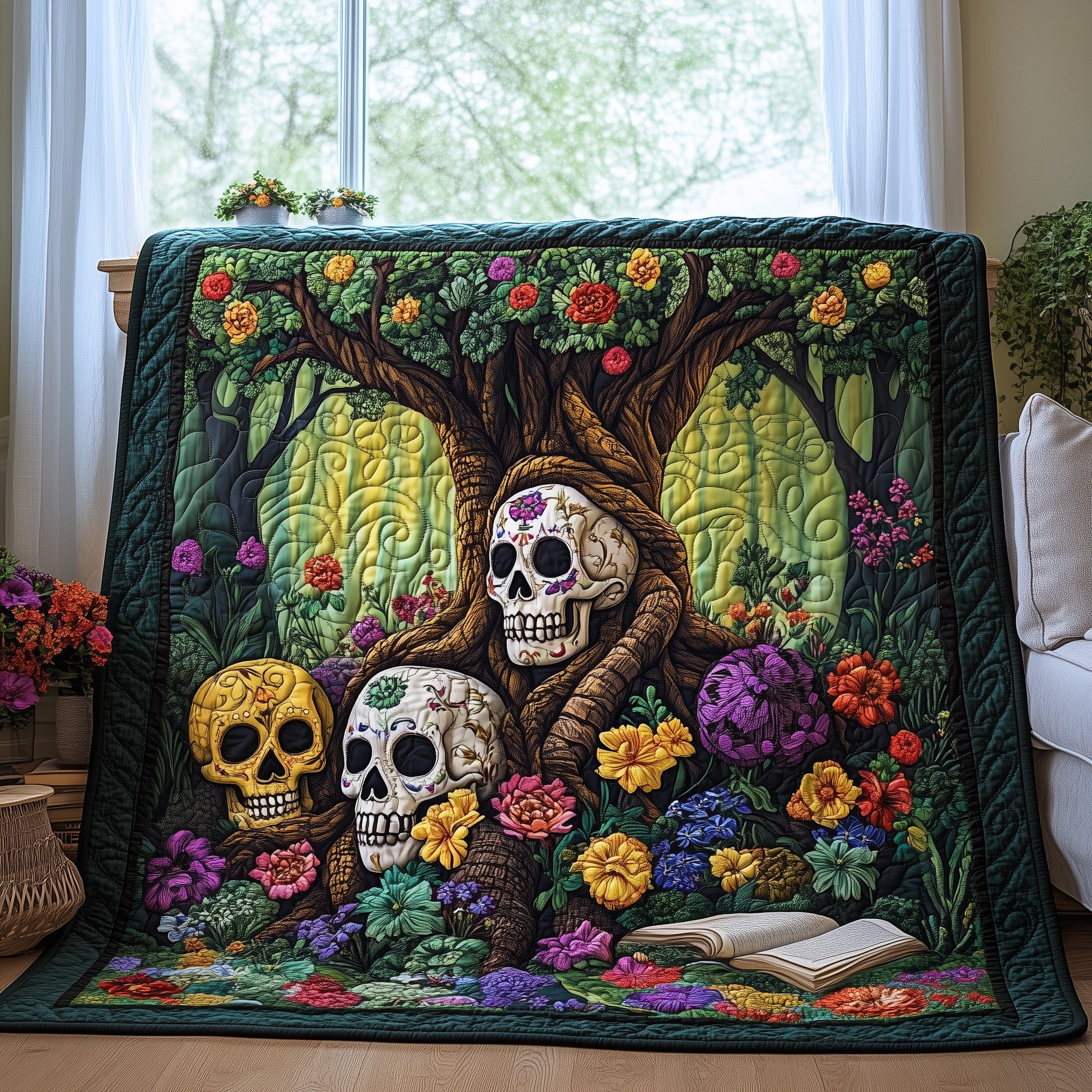 Mysterious Skull Quilted Blanket Cute Cozy BlanketGifts For People Who Like Skulls