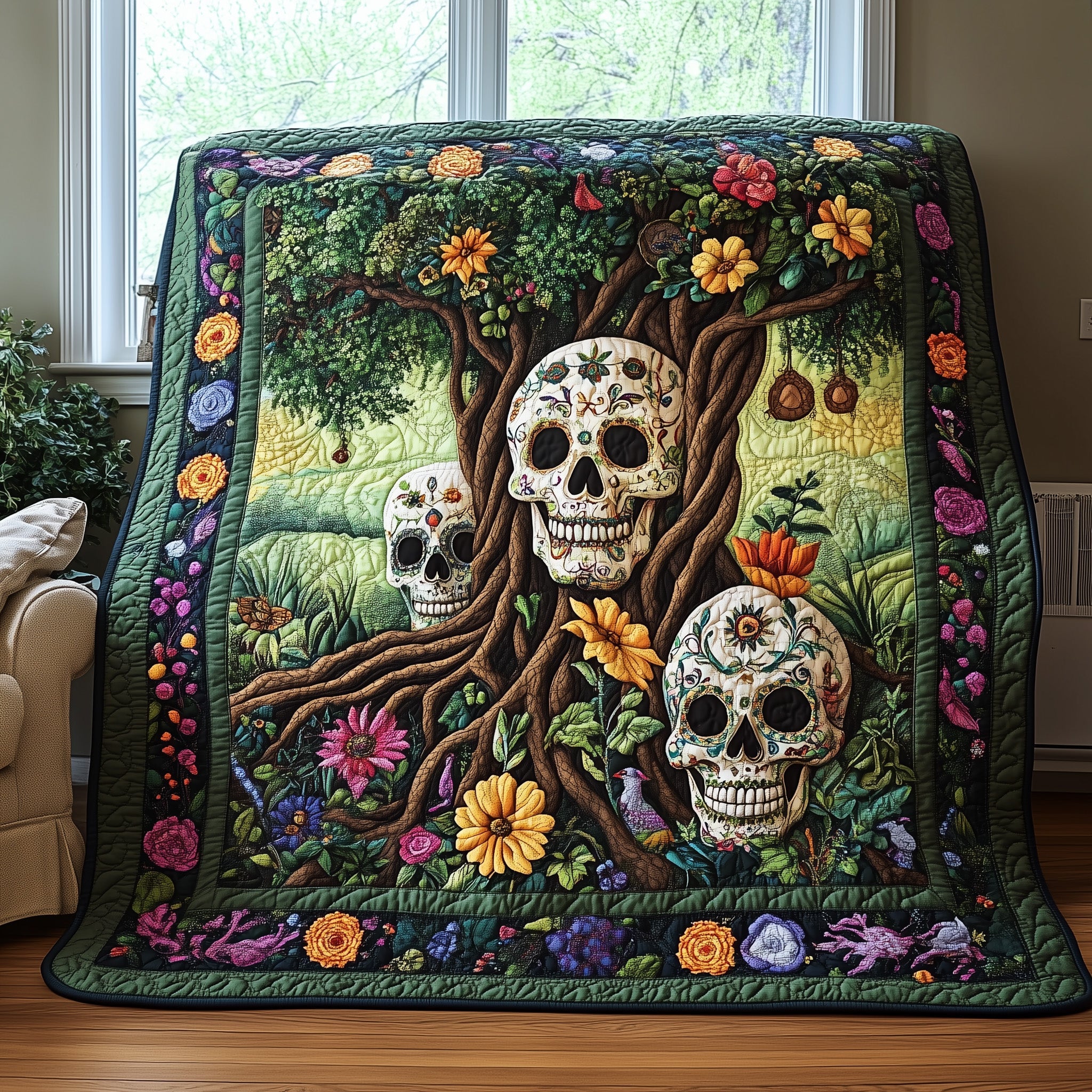 Mysterious Skull Quilted Blanket Cute Cozy BlanketMexican Skull Souvenirs