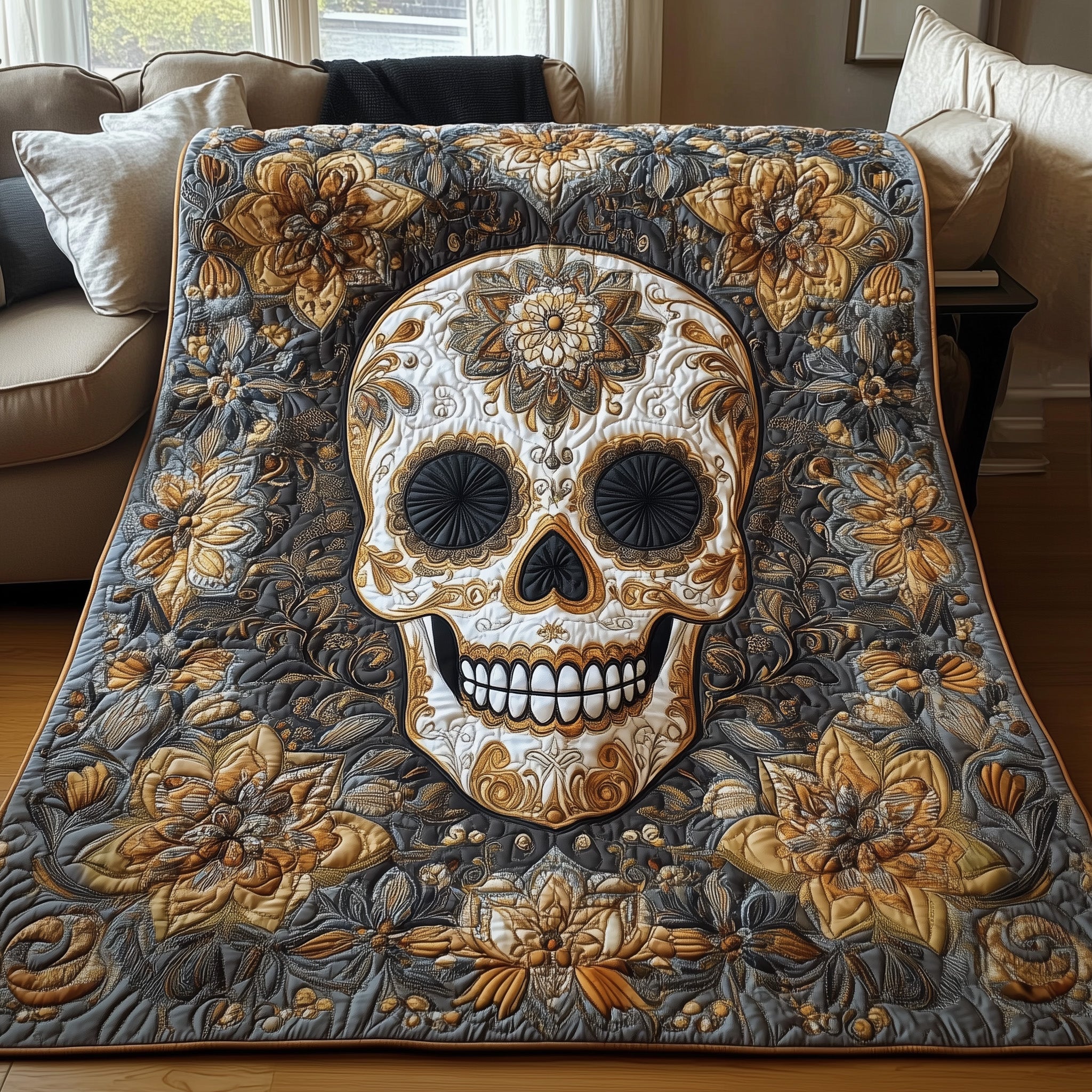 Mysterious Skull Quilted Blanket Cute Cozy BlanketSkull Birthday Gifts